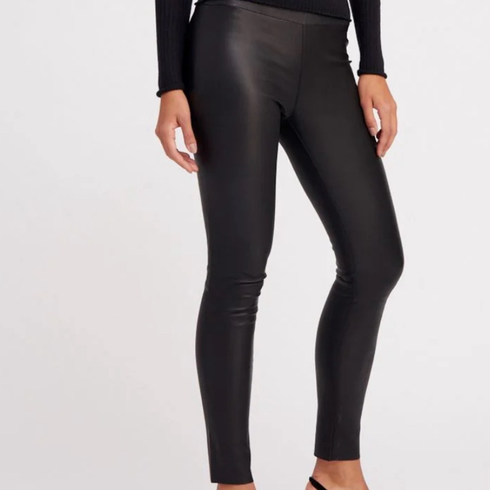 Women’s skinny black leather leggings